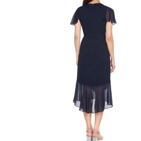 ADRIANA PAPELL Navy Crepe & Chiffon Midi Dress - Picture 3 of 7